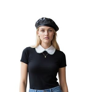 Elegant Black Leather Beret for Women